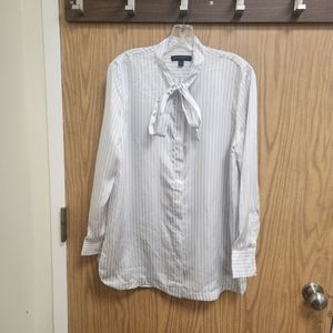 Banana Republic Parker Button Up Stripe Bow Tie Blouse Sz M